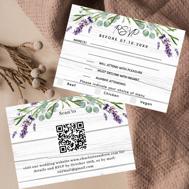 Lavendel Menü QR Code Hochzeit RSVP Reaktion Mitteilungskarte (Von Creator hochgeladen)