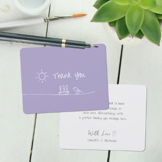 Lavendel Minimalistische Blume Bird Sun Zeichnend Dankeskarte