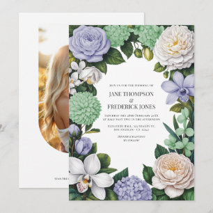 Lavendel, Minzgrün und weiße florale Hochzeit Einladung