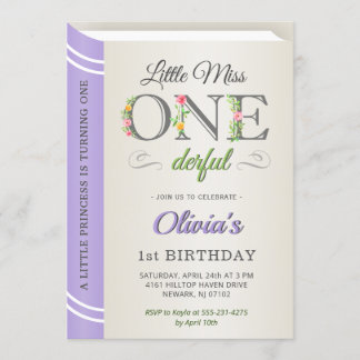 Lavendel Miss Onederful Girl 1. Geburtstag Einladung