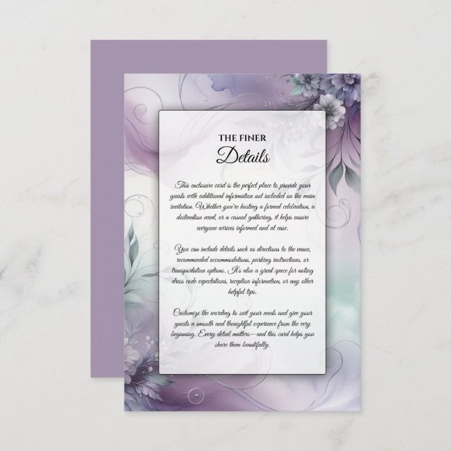 Lavendel-Mist und Wasserfarbenflüster Begleitkarte (Vorne/Hinten)