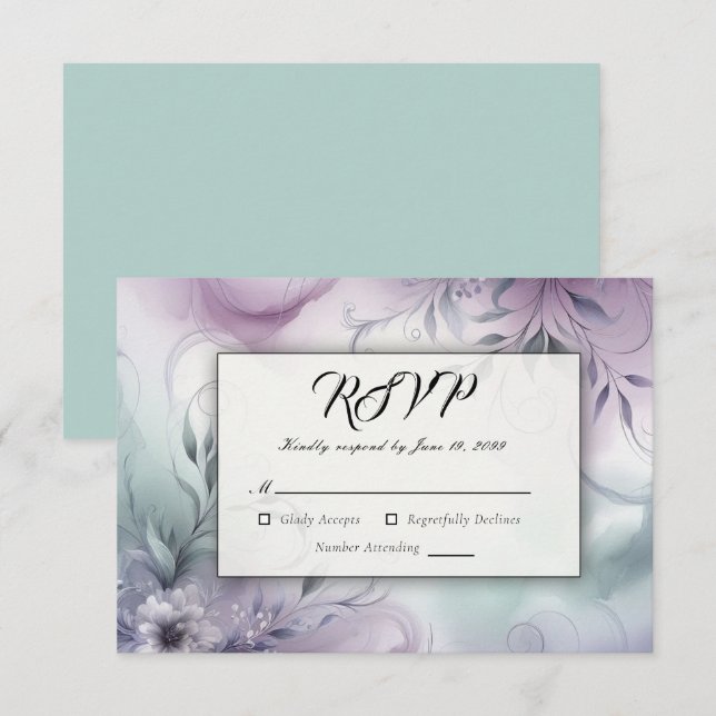 Lavendel-Mist und Wasserfarbenflüster RSVP Karte (Vorne/Hinten)