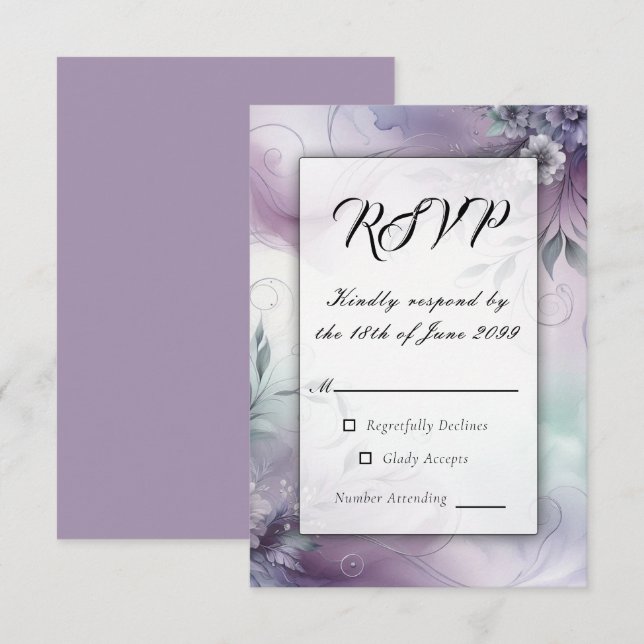 Lavendel-Mist und Wasserfarbenflüster RSVP Karte (Vorne/Hinten)