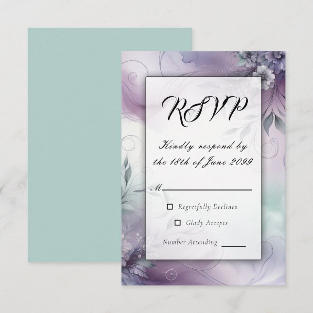 Lavendel-Mist und Wasserfarbenflüster RSVP Karte (Vorne/Hinten)