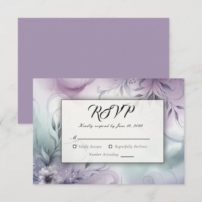 Lavendel-Mist und Wasserfarbenflüster RSVP Karte (Vorne/Hinten)