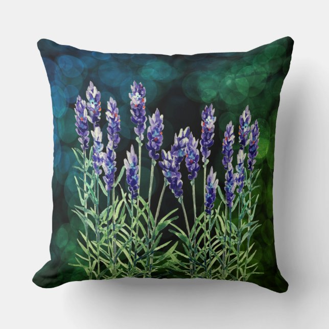 Lavendel mit Aquarellfarben bemalt Kissen (Vorderseite)