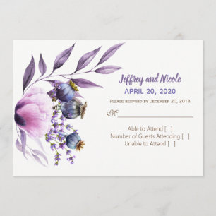 Lavendel Mohn Wasserfarben Hochzeit RSVP Einladung