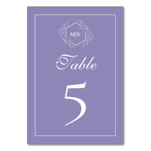 Lavendel Monogram Wappen Tischnummer Card
