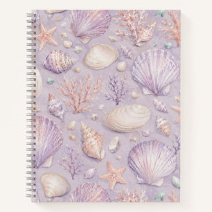 Lavendel-Muschel-Wasserfarben-Küstenmuster Notizbuch