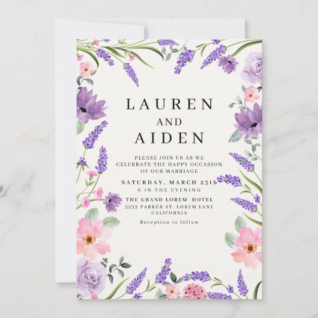Lavendel Natur inspiriert Blütenfrühlingshochzeit Einladung (Vorderseite)