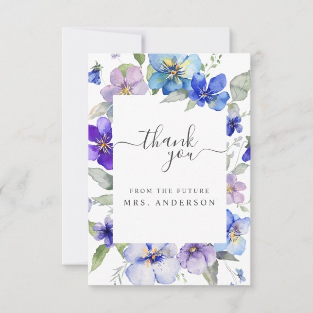 Lavendel-Navy-Floral-Violett Lila Brautparty Dankeskarte (Vorderseite)