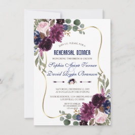 Lavendel Navy Gold Blumendell Probe Abendessen Einladung