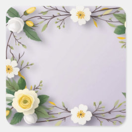 Lavendel niedliche schöne, weiße Blüten Papierplat Quadratischer Aufkleber