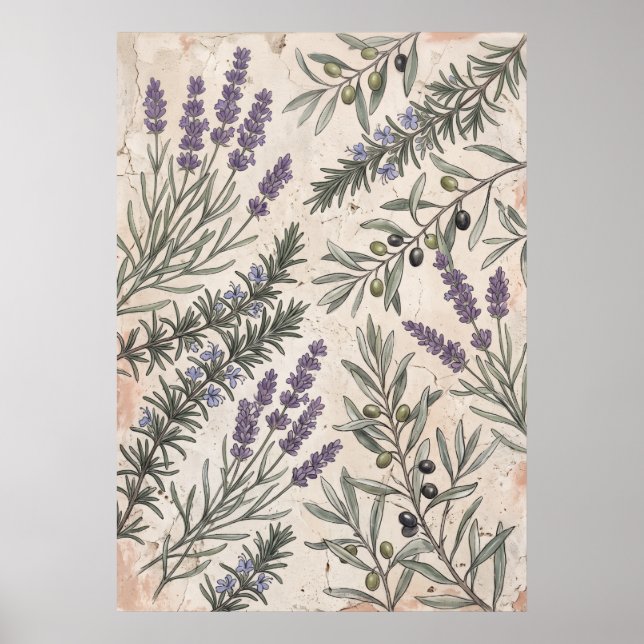 Lavendel-Oliven-Botanik-Kunstposter Poster (Vorne)