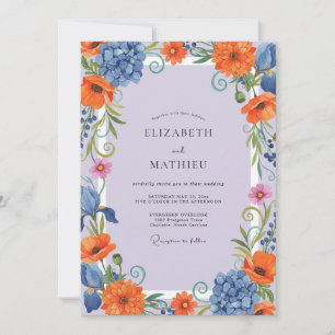 Lavendel-Orange gestaltete Hochzeit Einladung