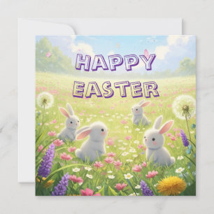 Lavendel Ostern Süßer Weißer Hase Floral Frühling Feiertagskarte