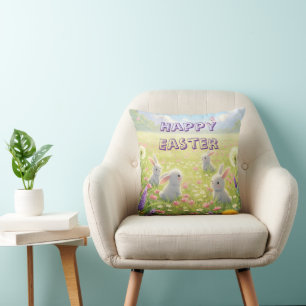 Lavendel Ostern Süßer Weißer Hase Floral Frühling Kissen