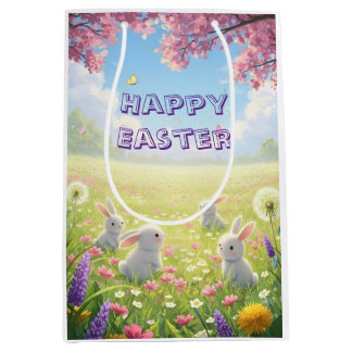 Lavendel Ostern Süßer Weißer Hase Floral Frühling Mittlere Geschenktüte