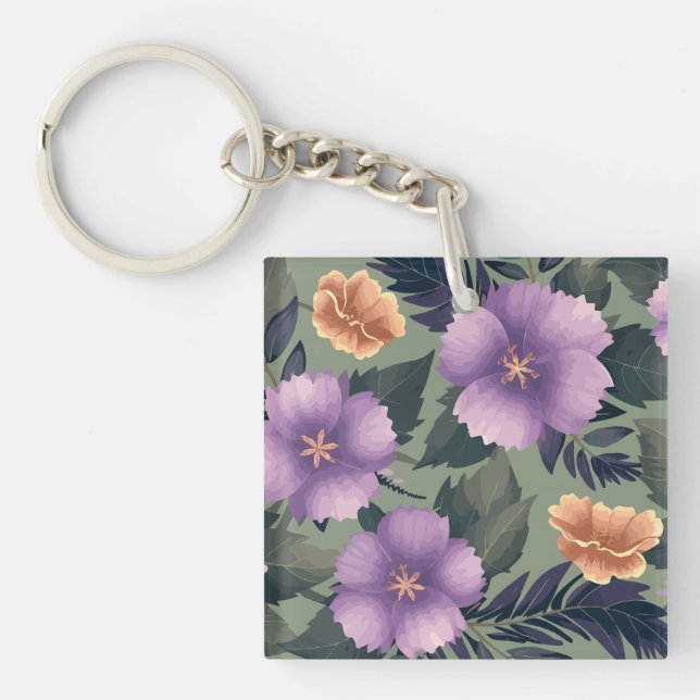 Lavendel & Peach Blume über den Hintergrund von Ol Schlüsselanhänger (Vorderseite)