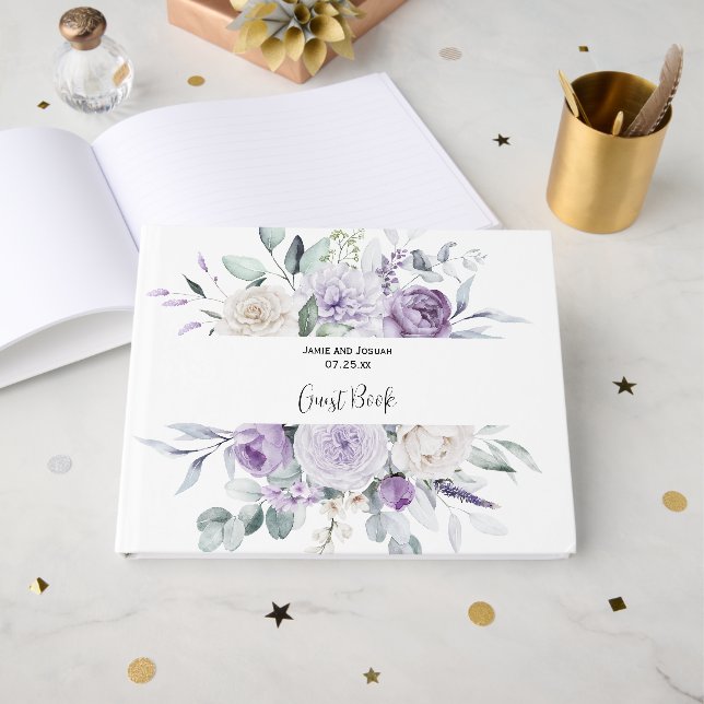 Lavendel Peonies and White Roses Wedding Gästebuch (Vorderseite Offen)