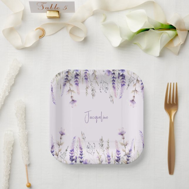 Lavendel Personalisierte Dusche Pappteller (Hochzeit)