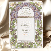Lavendel Petunia Save-the-Date im Vintage-Jugendst