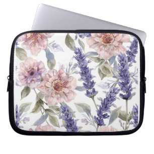 Lavendel-Pfingstrose-Wasserfarben-Blumengarten Laptopschutzhülle