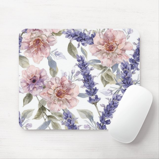 Lavendel-Pfingstrose-Wasserfarben-Blumengarten  Mousepad (Mit Mouse)