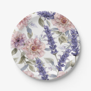 Lavendel-Pfingstrose-Wasserfarben-Blumengarten Pappteller