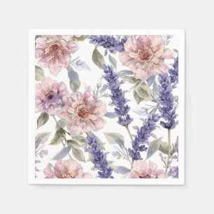 Lavendel-Pfingstrose-Wasserfarben-Blumengarten Serviette