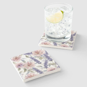 Lavendel-Pfingstrose-Wasserfarben-Blumengarten  Steinuntersetzer