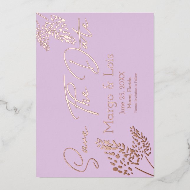 Lavendel-Pflanze Save the Date gepresst Folieneinladung (Vorderseite)