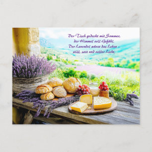 Lavendel Picnic mit Käse und Brot Feiertagspostkarte