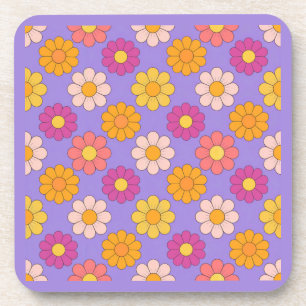 Lavendel Pink Gelbe Groovy Blume Untersetzer