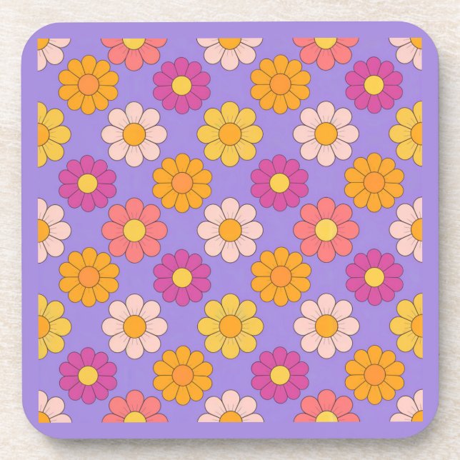 Lavendel Pink Gelbe Groovy Blume Untersetzer (Vorderseite)