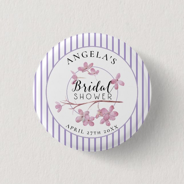 Lavendel Pink Lilac Stripes Brautparty Button (Vorderseite)