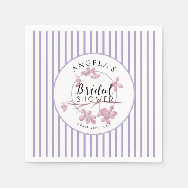 Lavendel Pink Lilac Stripes Brautparty Serviette (Vorderseite)