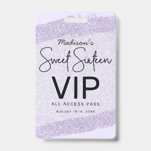Lavendel-Pinsel-Glitter Sweet 16 Einladung VIP Ausweis