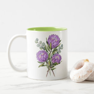 Lavendel-Protea-Botanik-Aquarell Zweifarbige Tasse