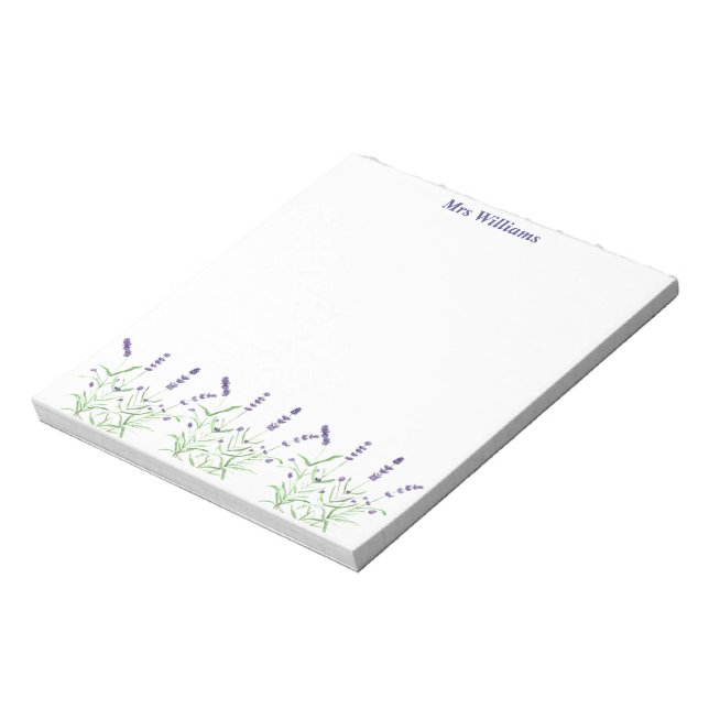 Lavendel Purple Blumen Aquarellkräuter Notizblock (Rotiert)