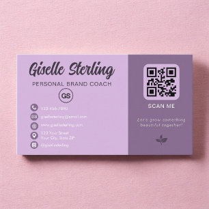 Lavendel-QR-Code-Monogramm Social Media Visitenkarte