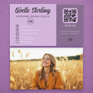 Lavendel QR Foto Monogram Social Media Visitenkarte