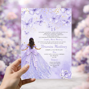 Lavendel-Quinceañera-Einladung mit Schmetterlingen Einladung