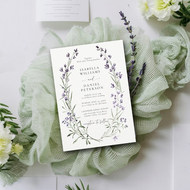 Lavendel Rahmen Moderne klassische Hochzeit Einladung (lavender wedding invitation provence wreath modern classic elegant watercolor theme)