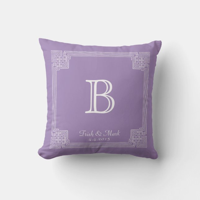 Lavendel-Rahmen-Monogramm-Hochzeits-Kissen Kissen (Vorderseite)