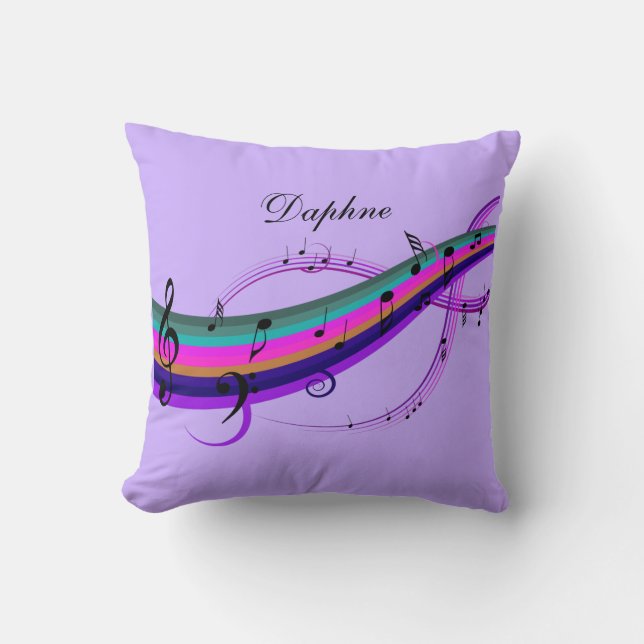 Lavendel-Regenbogen-Musiknoten-personalisiertes Kissen (Vorderseite)