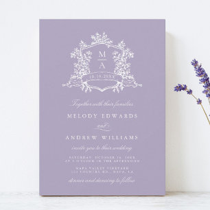 Lavendel Romantische Florale Wappen Hochzeit Einladung