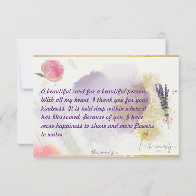 Lavendel, Rosa, Lila, Gold, Glitterblau Dankeskarte (Rückseite)