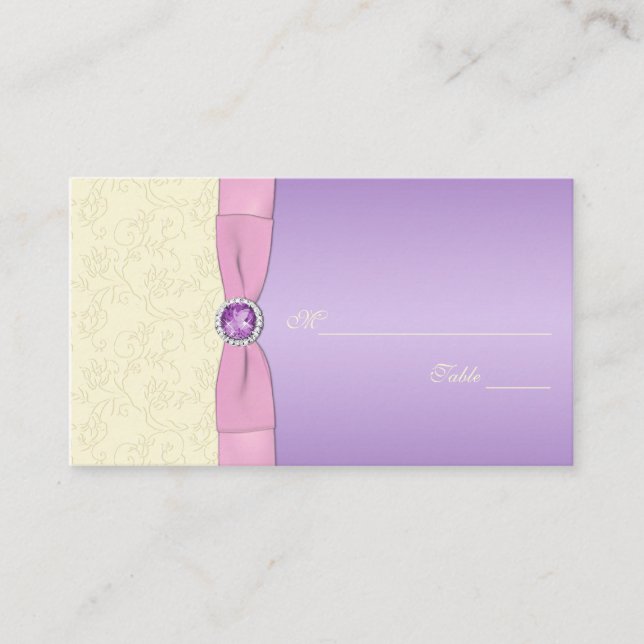 Lavendel-, Rosa- und Elfenbeinplatzierungen Platzkarte (Vorderseite)