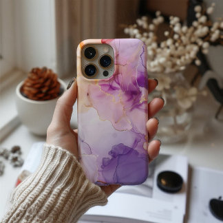 Lavendel-Rosa-Wasserfarbe Goldadern Luxus iPhone 16 Hülle